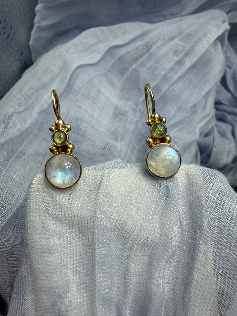 Gold wash  Moonstone and Peridot Drop Earrings - 925 Sterling Silver #7ste
